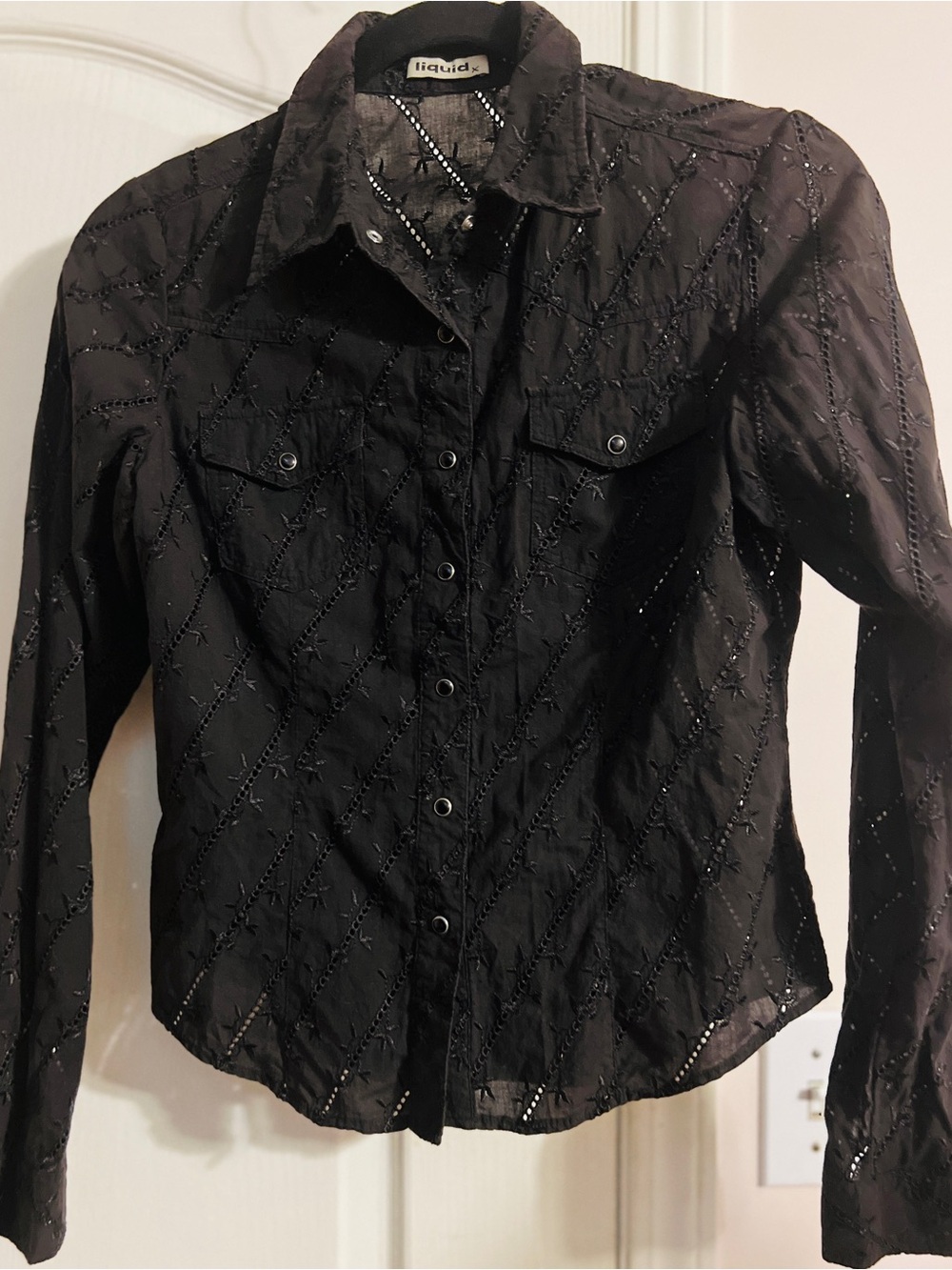 Liquido Black Beaded Button-Down Shirt